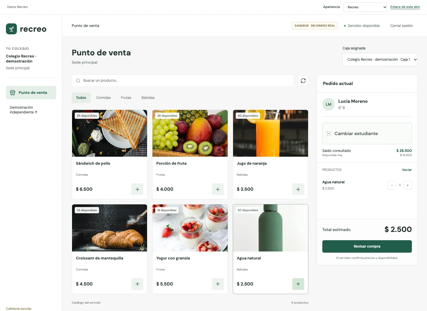 Caja de Recreo: pedido de Lucía y saldo disponible